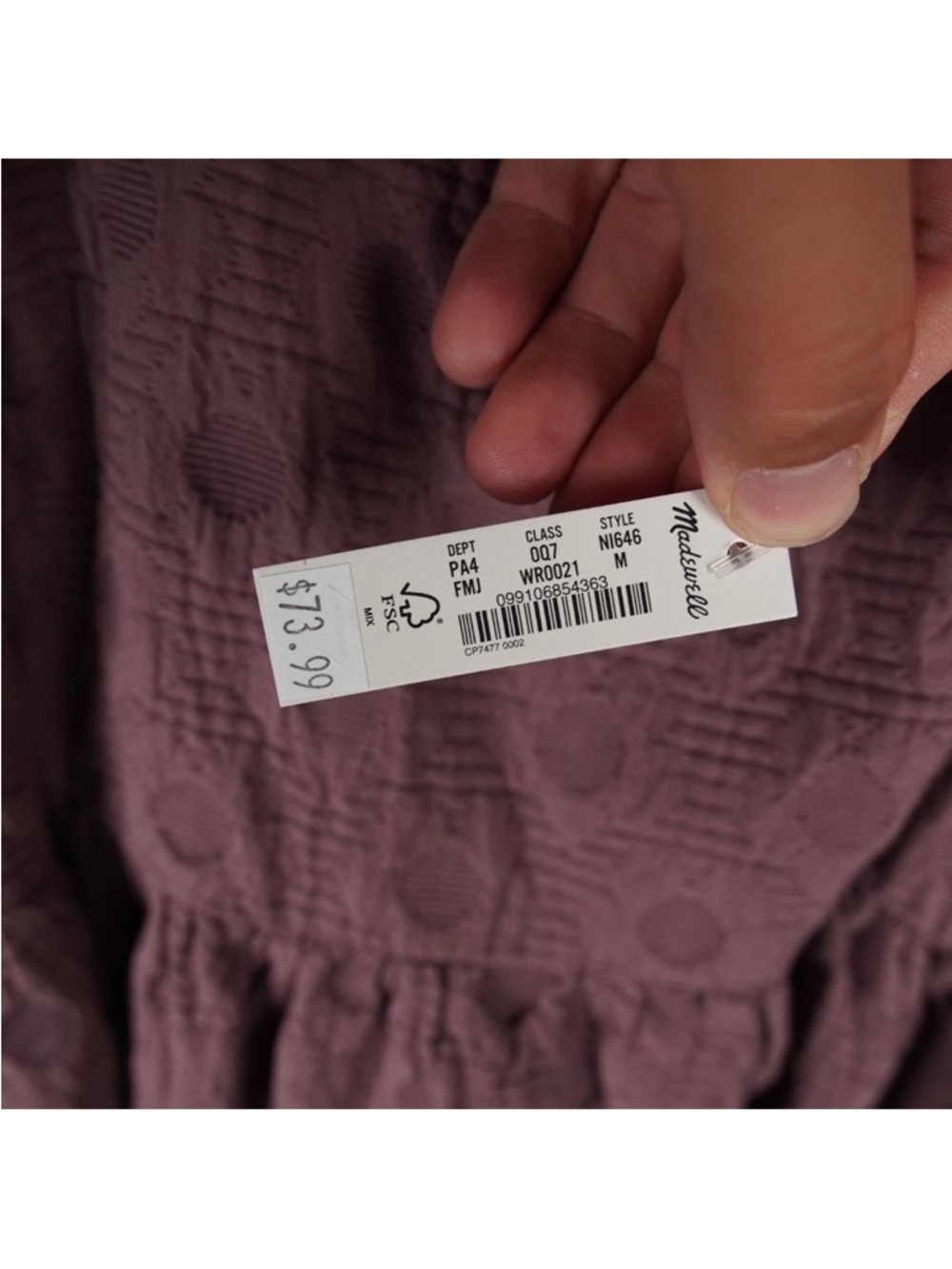 Madewell Floral Quilted Puff Sleeve Mini Dress Womens Sz M Purple Cotton NWT - Picture 6 of 12
